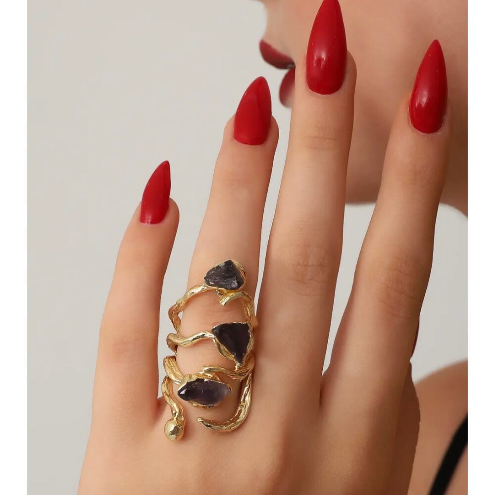 Gold Plated Stone Ring Adjustable ! NWT